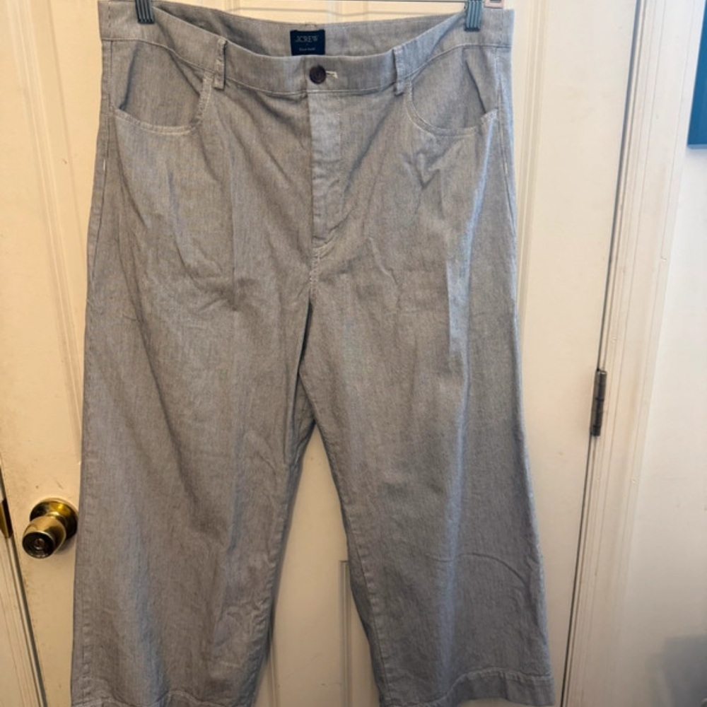 J. Crew Gray Wide-Leg Cotton Blend Pants